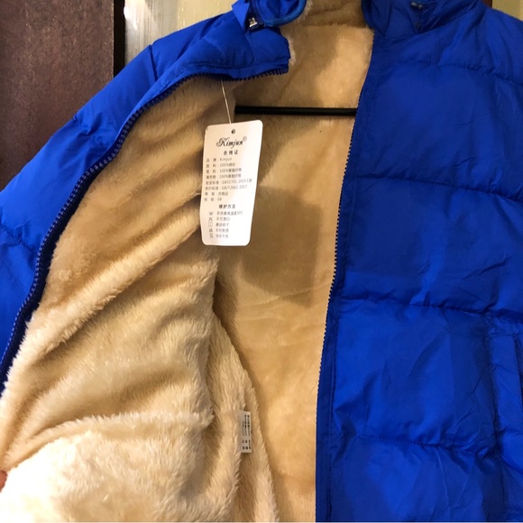 New Kimjun Unisex Blue Quilted Puffer Coat Lined W/Warm Faux Soft Fur Size 6-7 - Picture 11 of 12